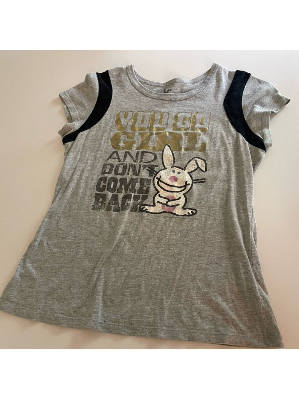 Y2K Happy Bunny Jim Benton Gray Shirt Junior Size XL (15/17)